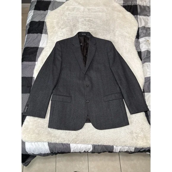 Lauren Ralph Lauren Slim Mens Black Wool Blazer Jacket Size 43R Herringbone - Picture 1 of 8
